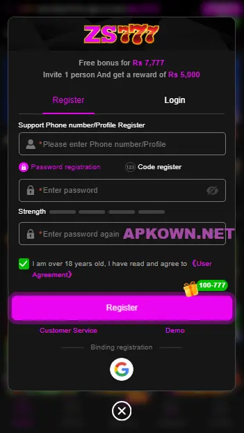 Zs777 Game Register